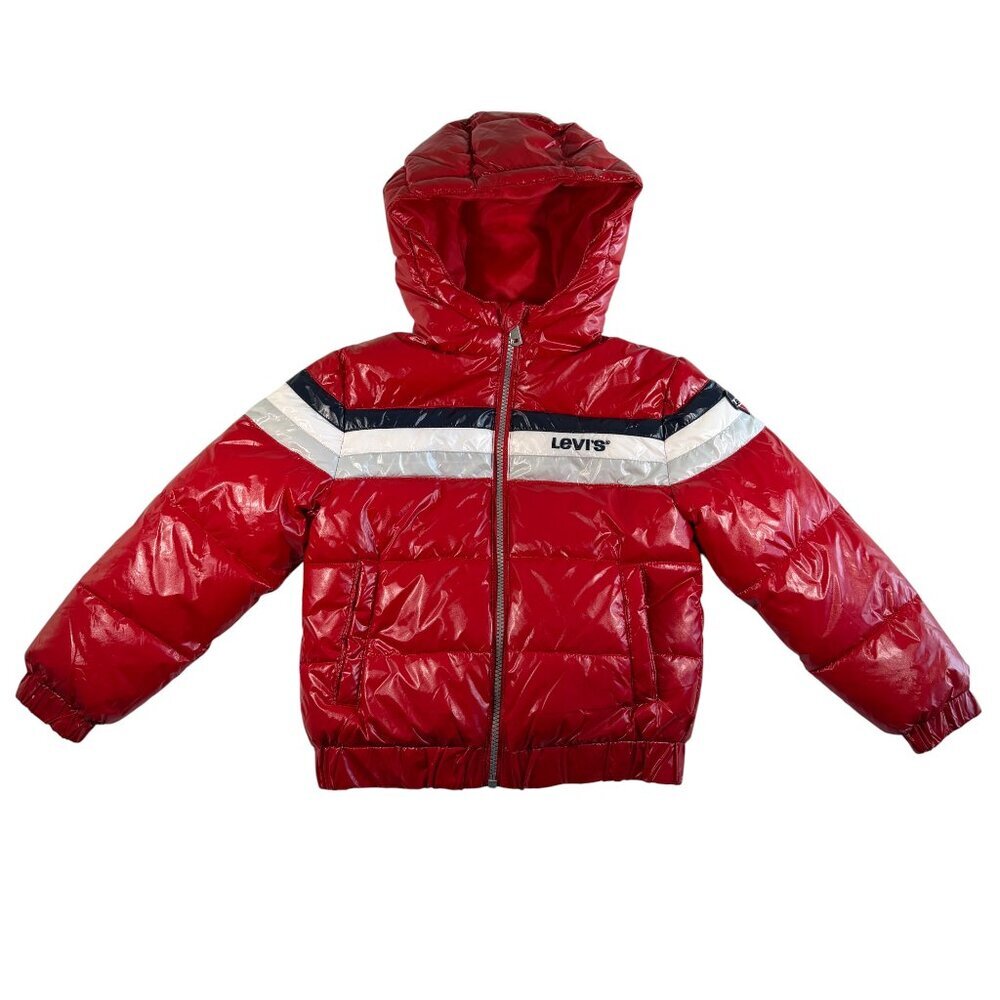 Kids LEVIS Red Hooded Puffer Jacket 6-7 - Picture 2 of 16